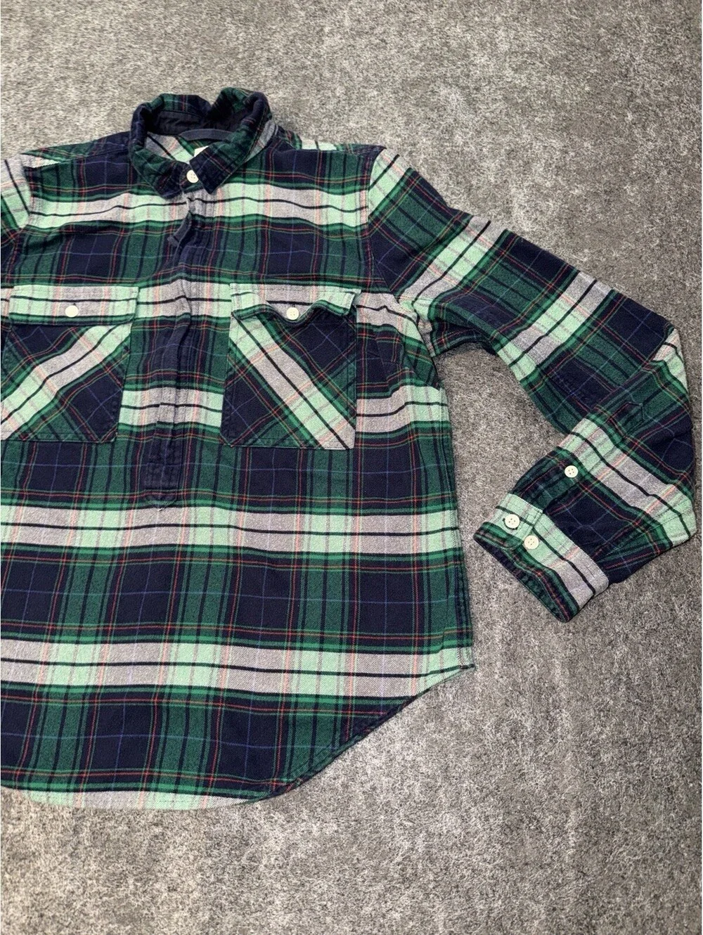 J.Crew Plaid Flannel Quarter Zip Shirt Men’s Medium Green Navy 100% Cotton